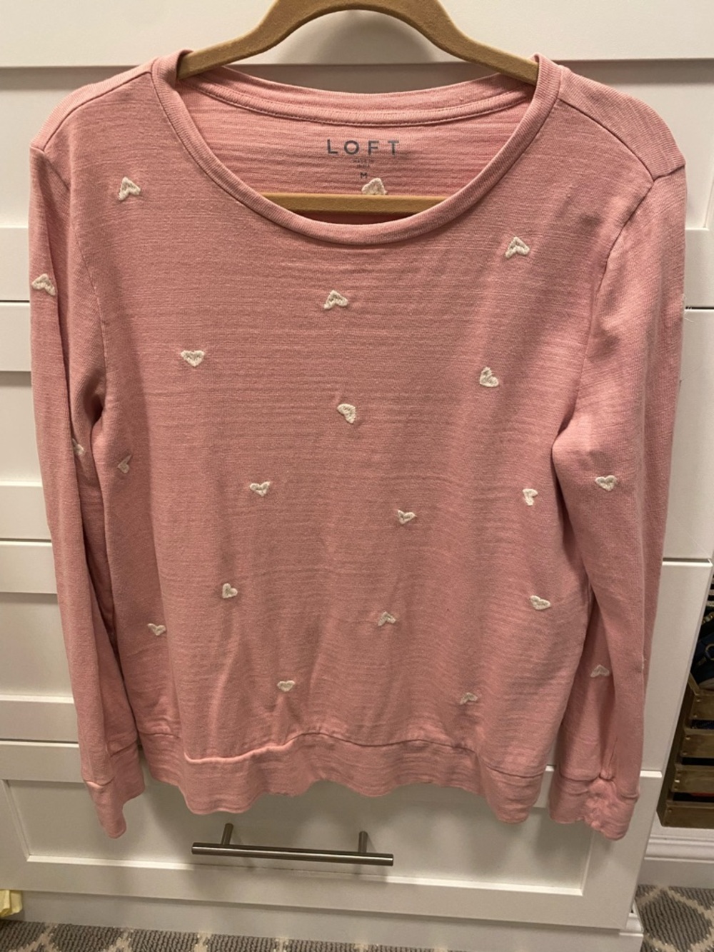 LOFT Pink Heart Embroidered Sweatshirt Top